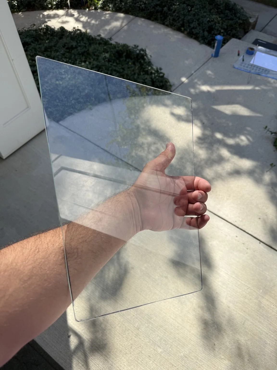 Custom-cut clear glass panel after fabrication