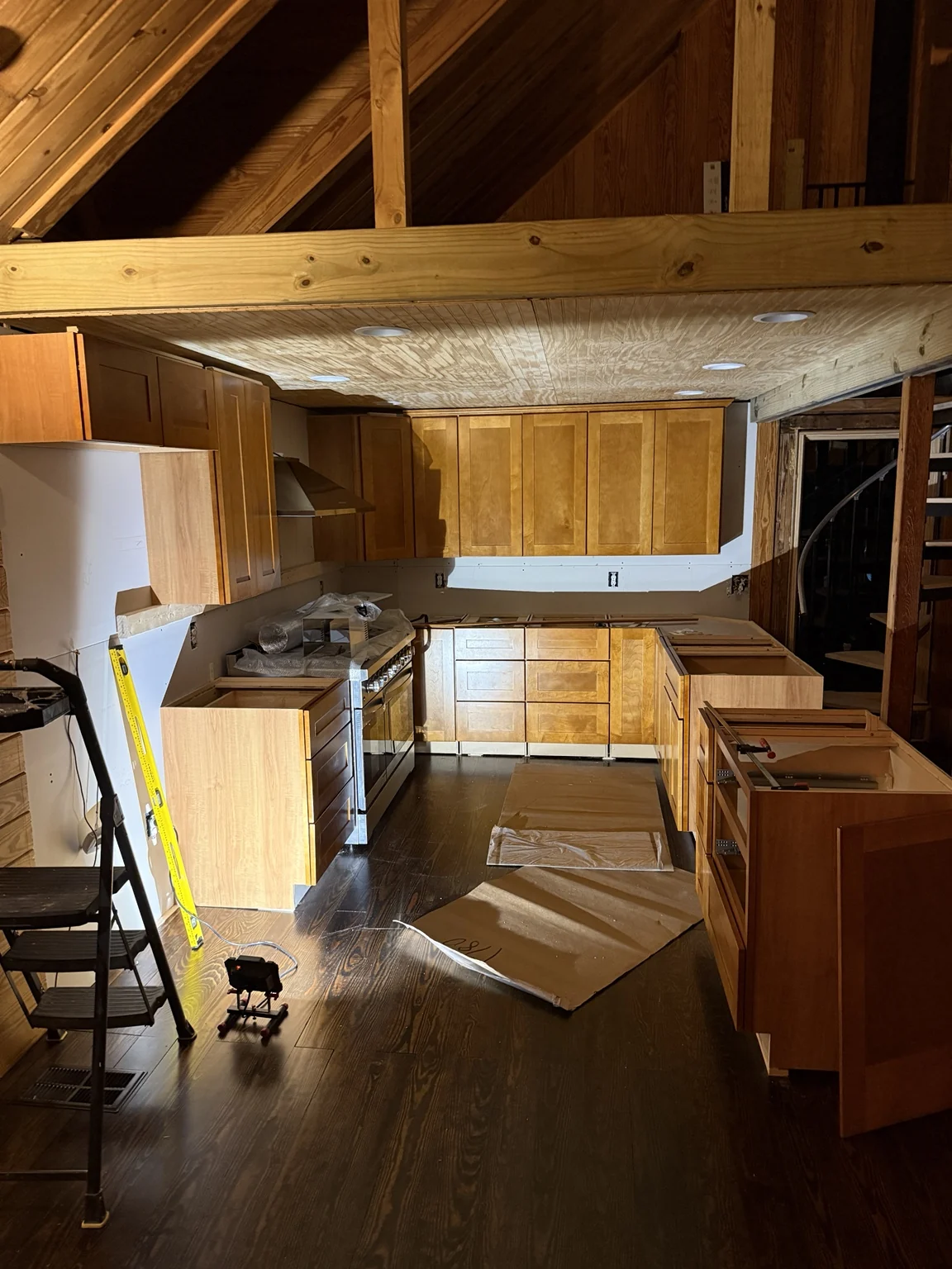 Kitchen cabinetry installation in progress