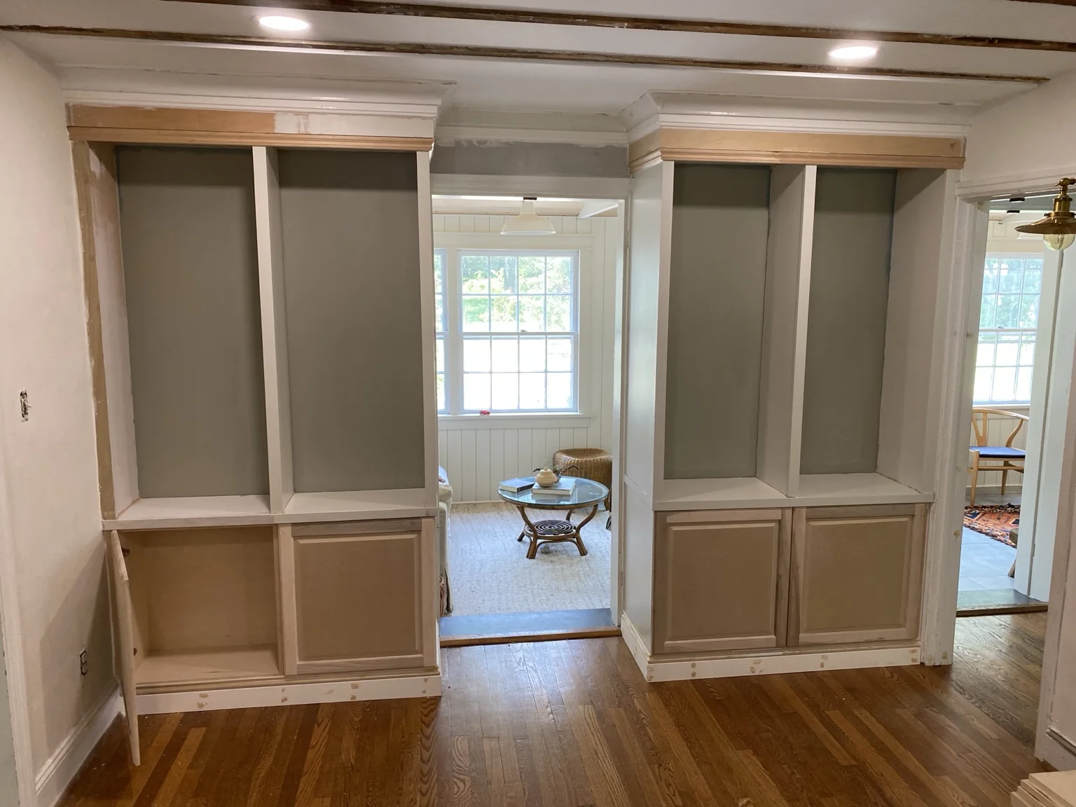 Custom cabinetry being built during room restoration